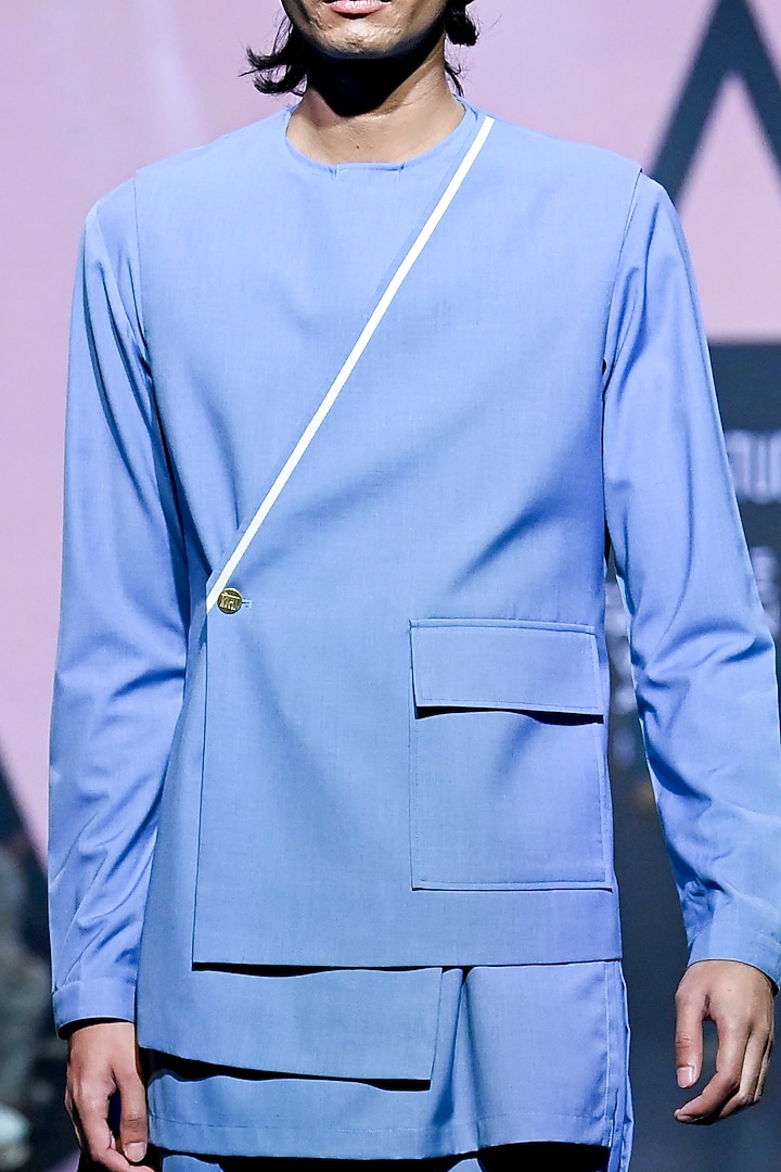 Blue Terry Rayon Jacket Set by TISASTUDIO at Pernia's Pop Up Shop