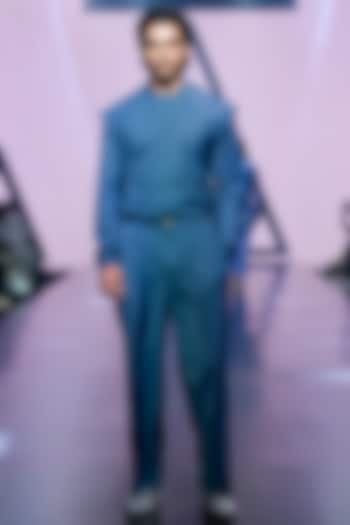 Blue Terry Rayon Pant Set by TISASTUDIO