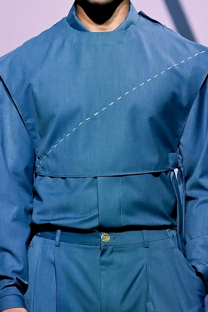 Blue Terry Rayon Pant Set by TISASTUDIO at Pernia's Pop Up Shop