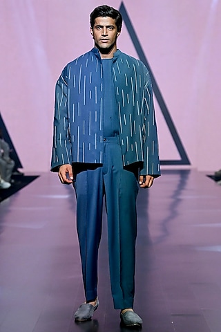 Blue Terry Rayon Jacket Set by TISASTUDIO