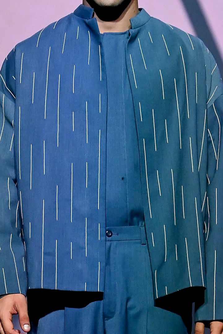 Blue Terry Rayon Jacket Set by TISASTUDIO at Pernia's Pop Up Shop