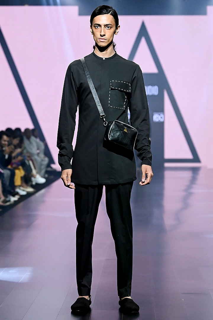 Black Terry Rayon Kurta Set by TISASTUDIO at Pernia's Pop Up Shop