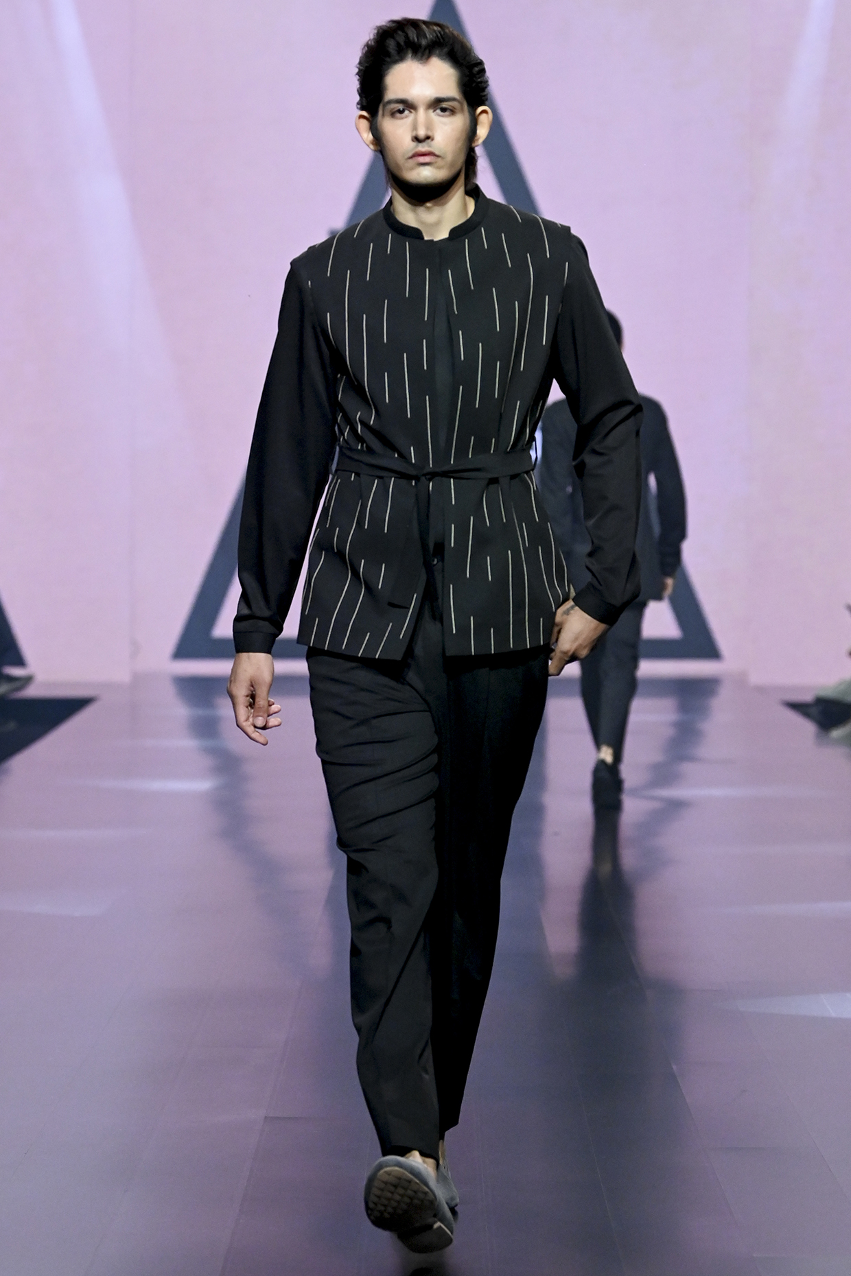 Black Terry Rayon Nehru Jacket Set by TISASTUDIO at Pernia's Pop Up Shop