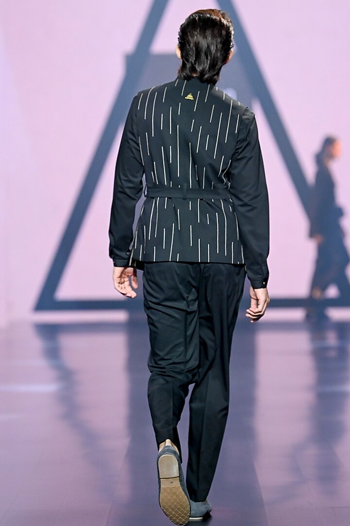 Black Terry Rayon Nehru Jacket Set by TISASTUDIO at Pernia's Pop Up Shop