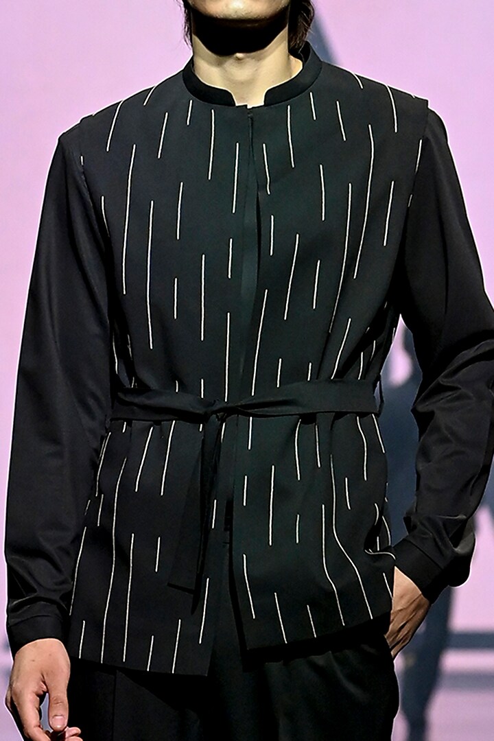 Black Terry Rayon Nehru Jacket Set by TISASTUDIO at Pernia's Pop Up Shop
