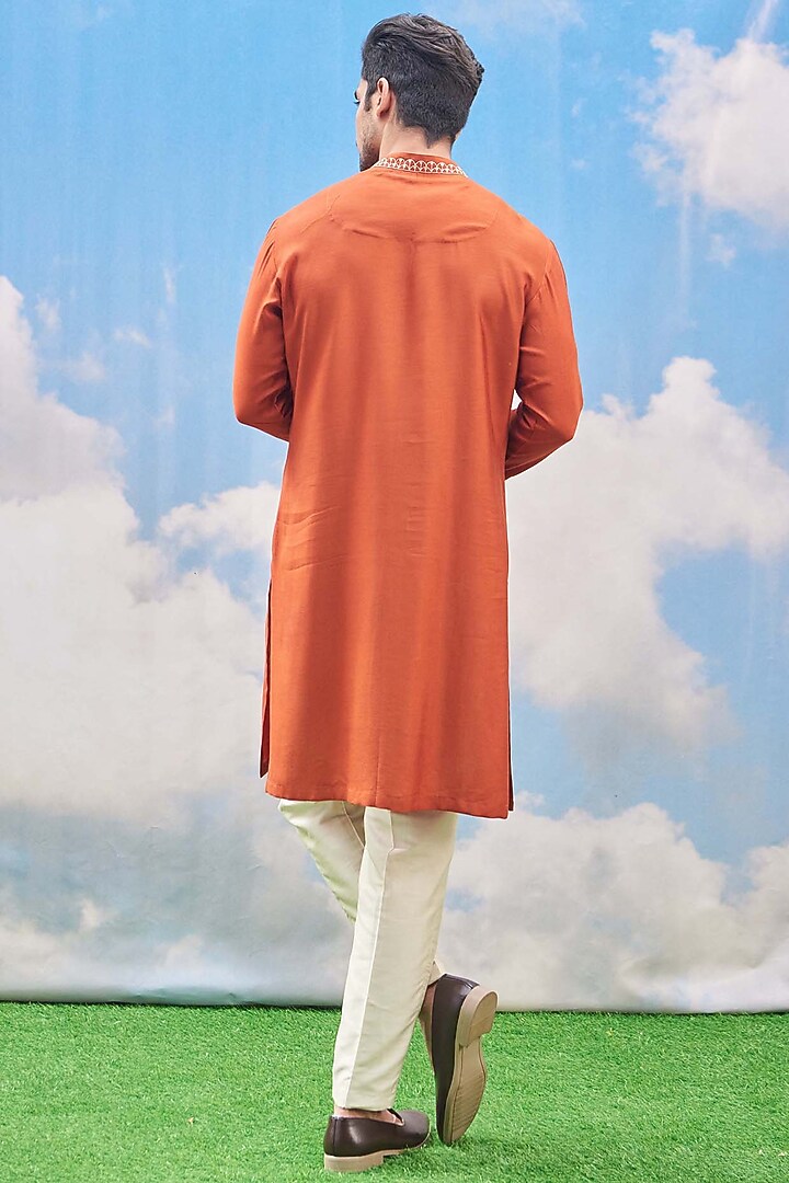 Rust Orange Silk Viscose Blend Kurta Set by TISASTUDIO at Pernia's Pop Up Shop