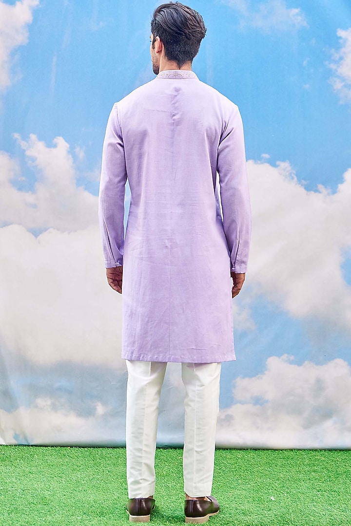 Lilac Silk Viscose Blend Kurta Set by TISASTUDIO at Pernia's Pop Up Shop