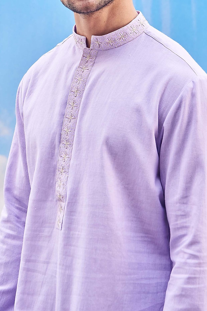 Lilac Silk Viscose Blend Kurta Set by TISASTUDIO at Pernia's Pop Up Shop