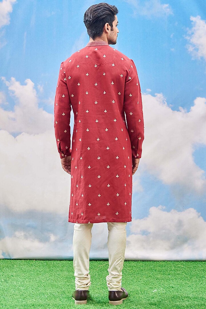 Earthy Red Embroidered Kurta Set by TISASTUDIO at Pernia's Pop Up Shop