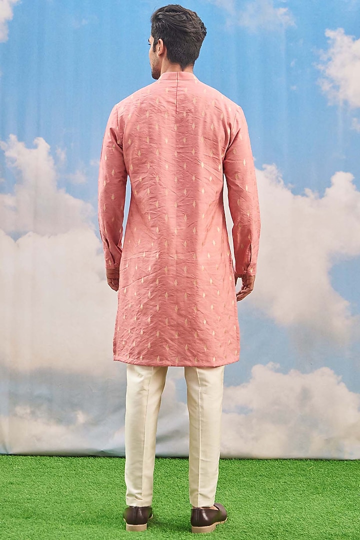 Coral Pink Embroidered Kurta Set by TISASTUDIO at Pernia's Pop Up Shop