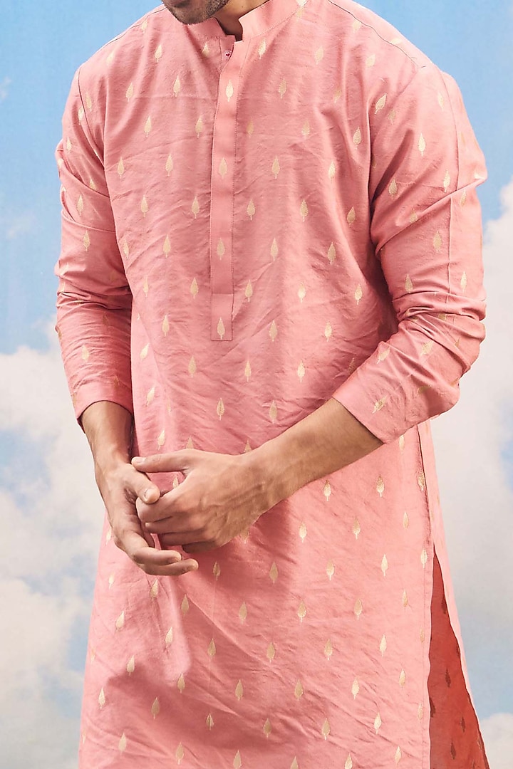 Coral Pink Embroidered Kurta Set by TISASTUDIO at Pernia's Pop Up Shop