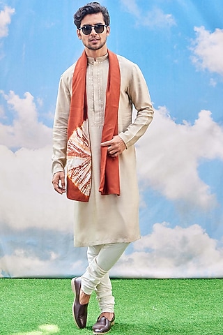 Beige Embroidered Kurta Set by TISASTUDIO