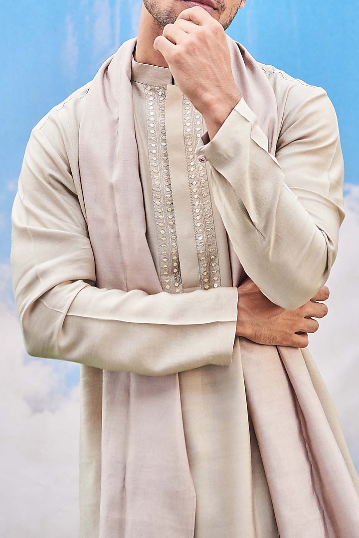 Beige Silk Viscose Blend Kurta Set by TISASTUDIO at Pernia's Pop Up Shop