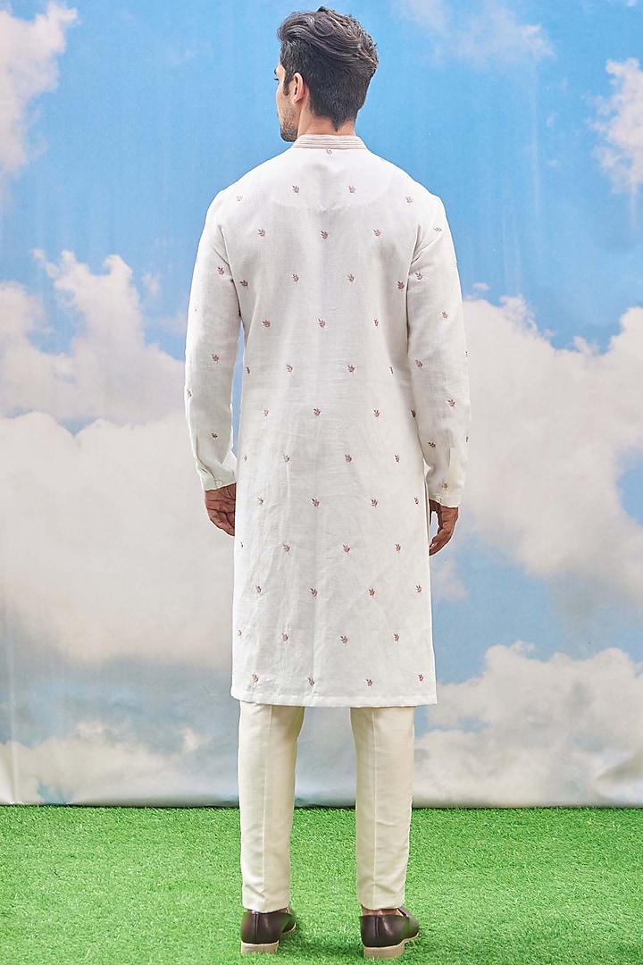White Hand Embroidered Kurta Set by TISASTUDIO at Pernia's Pop Up Shop