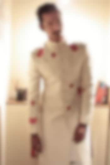 White Lotus Embroidered Groom Sherwani Set by TISASTUDIO at Pernia's Pop Up Shop