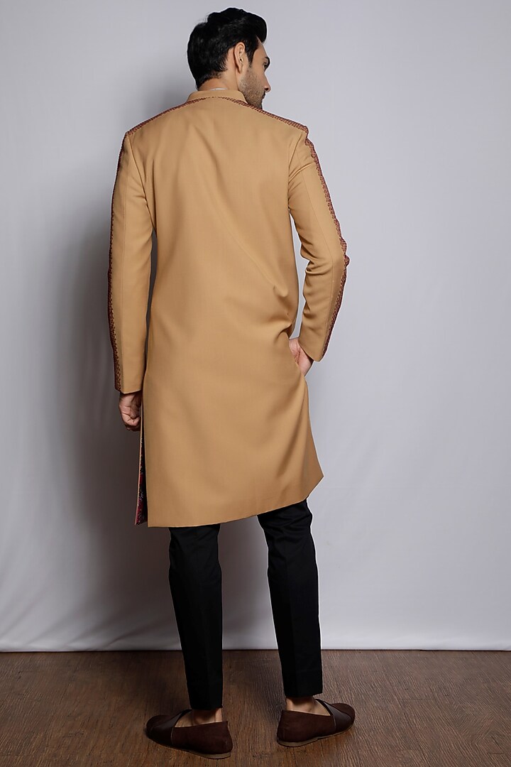 Khaki Suiting Embroidered Wedding Sherwani by TISASTUDIO at Pernia's Pop Up Shop