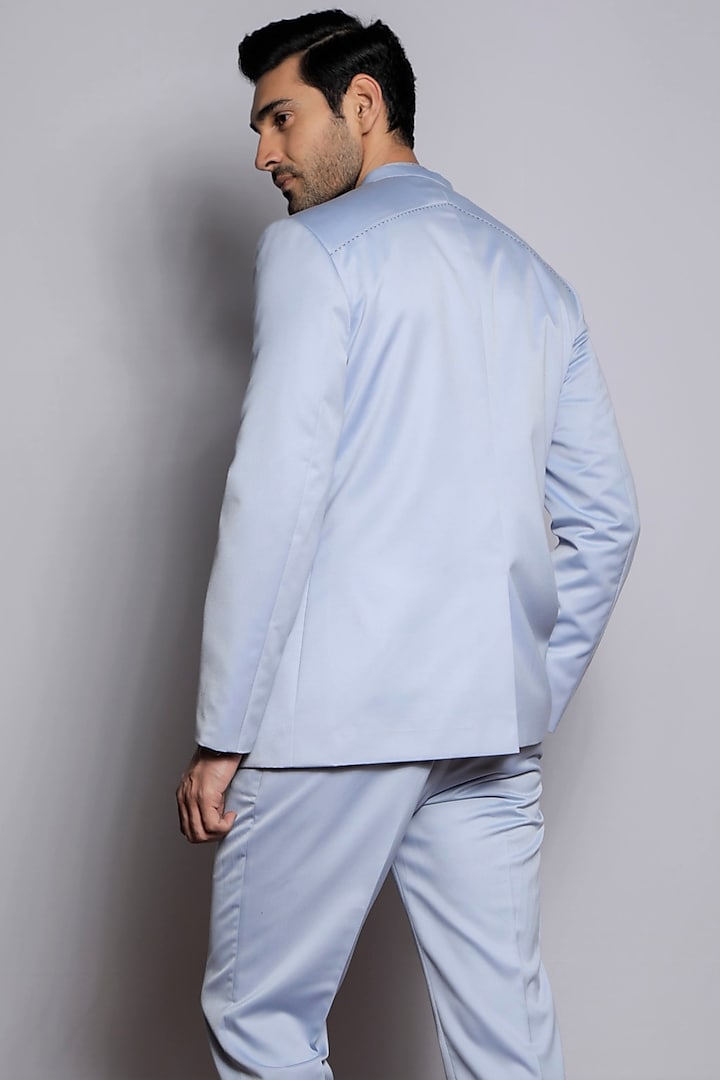 Powder Blue Wedding Bandhgala Jacket Set by TISASTUDIO at Pernia's Pop Up Shop