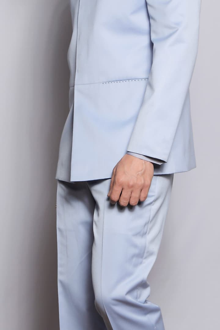 Powder Blue Wedding Bandhgala Jacket Set by TISASTUDIO at Pernia's Pop Up Shop