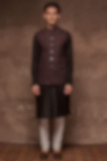 Brown & Beige Embroidered Bundi Jacket by TISASTUDIO at Pernia's Pop Up Shop