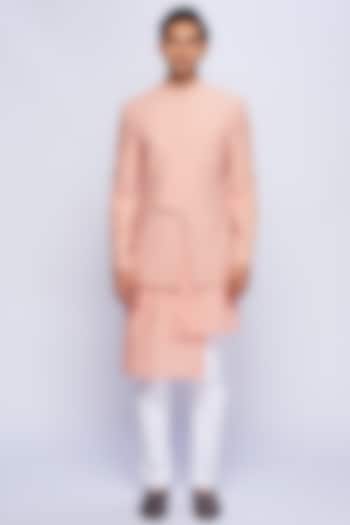 Dusty Pink Organic Cotton Embroidered Asymmetric Groom Indowestern Set by TISASTUDIO at Pernia's Pop Up Shop