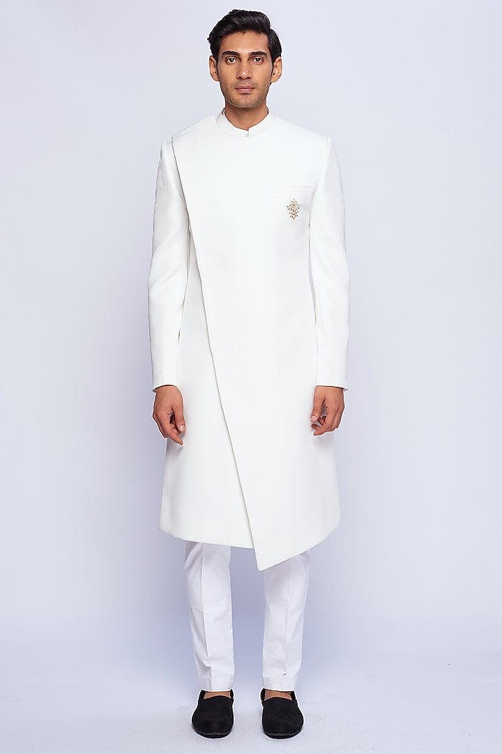 Off-White Viscose Polyester Overlapped Indo-Western Set by TISASTUDIO at Pernia's Pop Up Shop