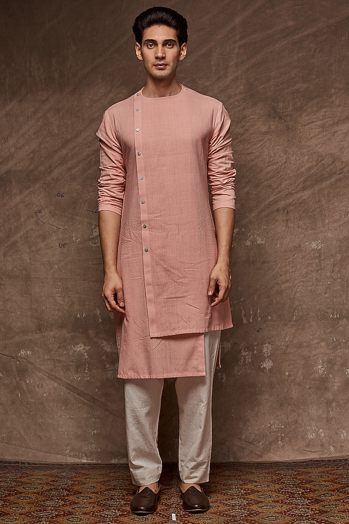 Dusty Pink Organic Cotton Asymmetric Kurta by TISASTUDIO at Pernia's Pop Up Shop