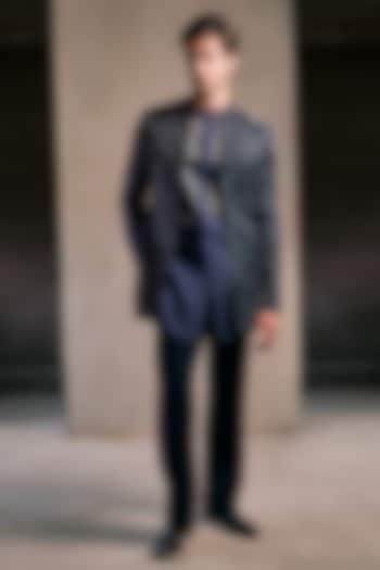 Midnight Blue Viscose Polyester Embroidered Groom Indowestern Set by TISASTUDIO at Pernia's Pop Up Shop