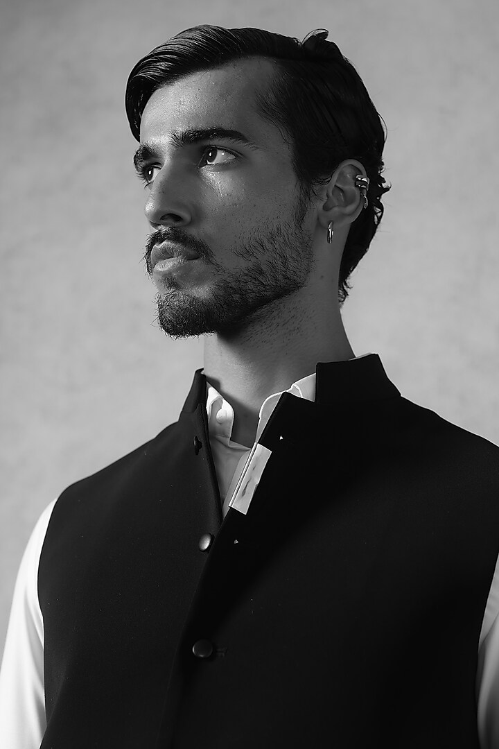 Black Viscose Polyester Waistcoat Set by TISASTUDIO at Pernia's Pop Up Shop