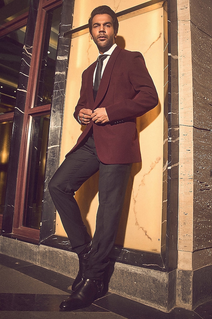 Burgundy Viscose Polyester Tuxedo Set by TISASTUDIO at Pernia's Pop Up Shop