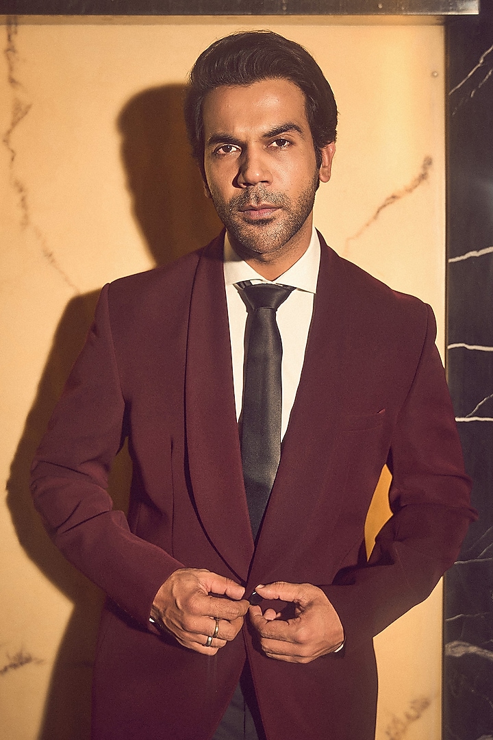 Burgundy Viscose Polyester Tuxedo Set by TISASTUDIO at Pernia's Pop Up Shop
