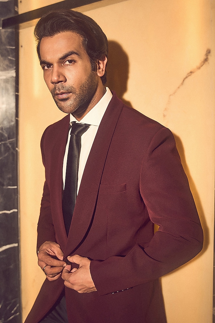 Burgundy Viscose Polyester Tuxedo Set by TISASTUDIO at Pernia's Pop Up Shop