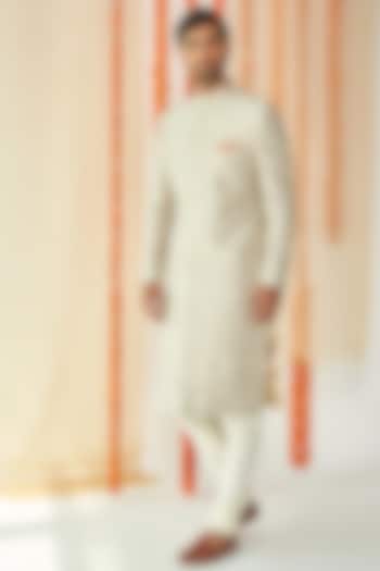 Light Grey Embroidered Groom Sherwani Set by TISASTUDIO at Pernia's Pop Up Shop