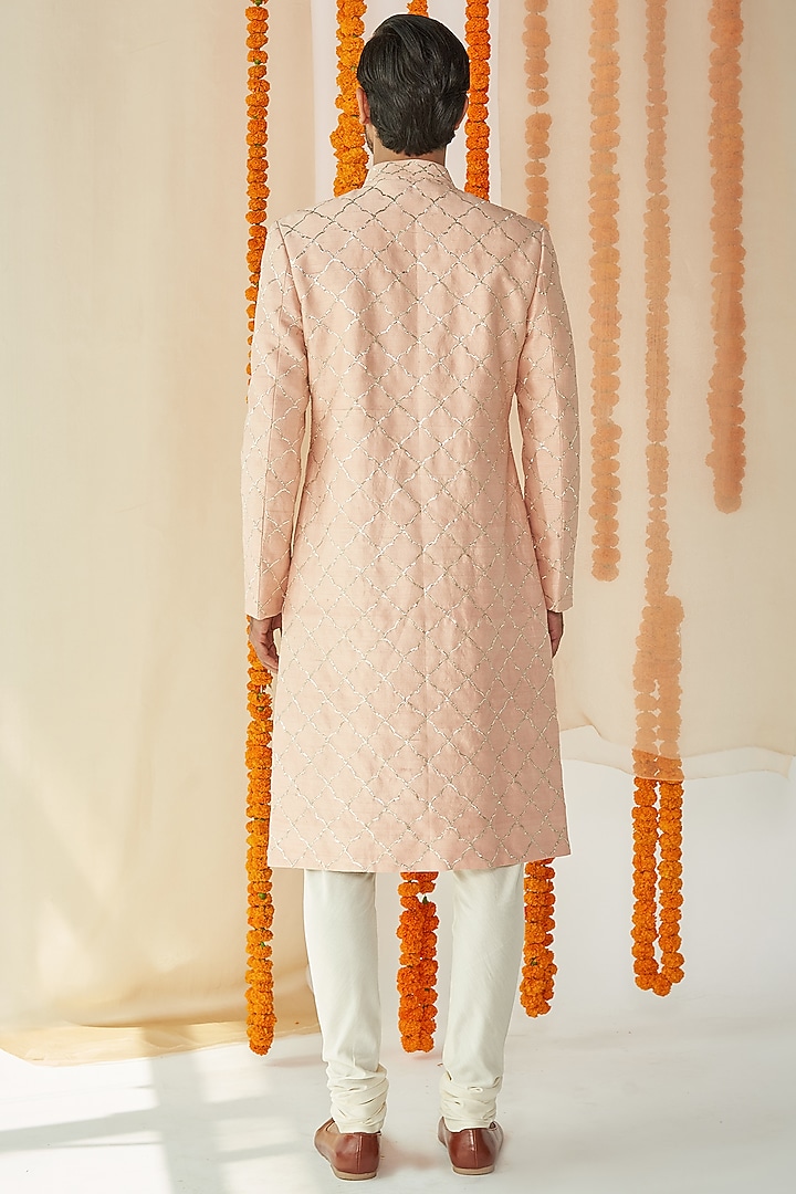 Dusty Pink Groom Sherwani Set With Jaal Work by TISASTUDIO at Pernia's Pop Up Shop