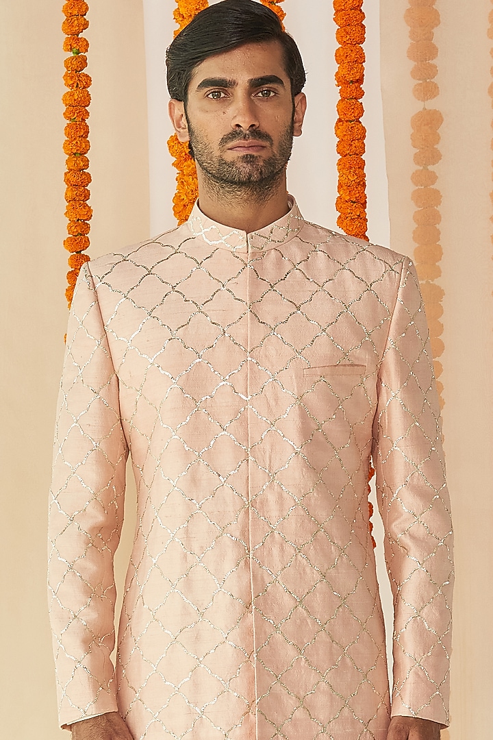 Dusty Pink Groom Sherwani Set With Jaal Work by TISASTUDIO at Pernia's Pop Up Shop