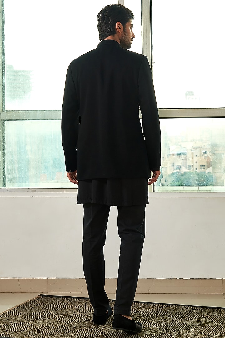 Black Kurta Set With Groom Bandhgala Jacket by TISASTUDIO at Pernia's Pop Up Shop