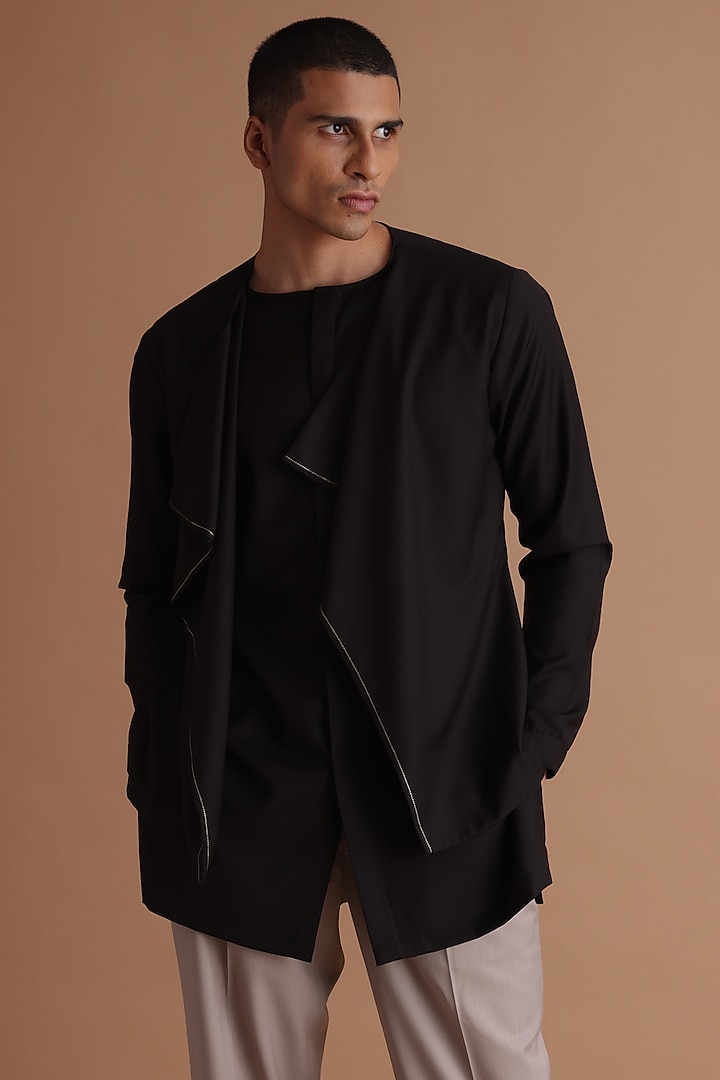 Black Terry Rayon Kurta by TISASTUDIO at Pernia's Pop Up Shop