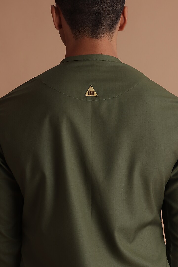 Moss Green Terry Rayon Asymmetrical Kurta by TISASTUDIO at Pernia's Pop Up Shop