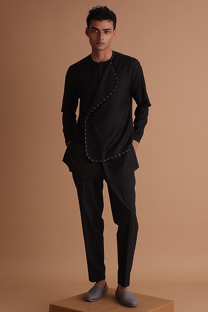 Black Terry Rayon Kurta by TISASTUDIO