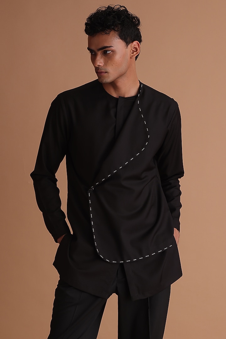 Black Terry Rayon Kurta by TISASTUDIO at Pernia's Pop Up Shop