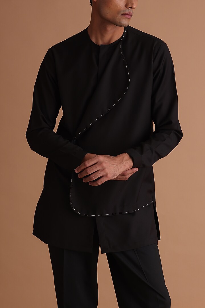 Black Terry Rayon Kurta by TISASTUDIO at Pernia's Pop Up Shop