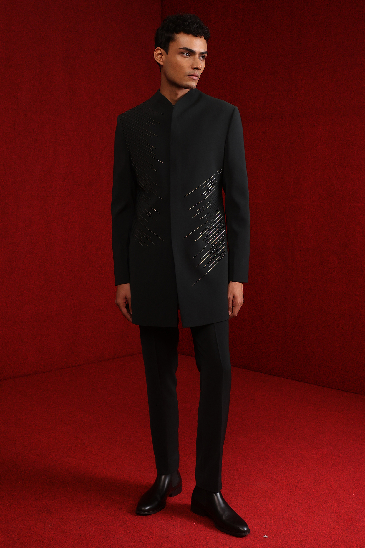 Bottle Green Viscose Polyester Embroidered Groom Indowestern Set by TISASTUDIO at Pernia's Pop Up Shop
