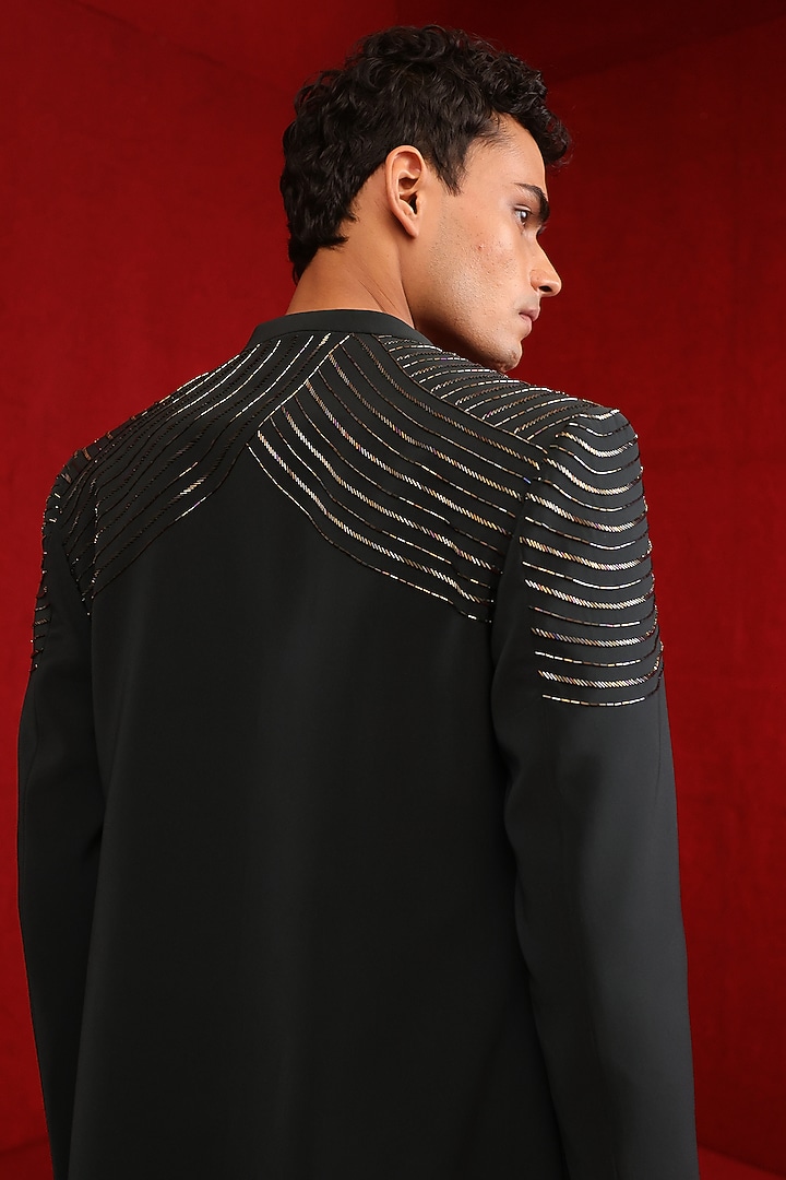 Bottle Green Viscose Polyester Embroidered Groom Indowestern Set by TISASTUDIO at Pernia's Pop Up Shop