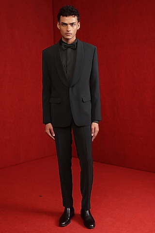 Bottle Green Viscose Polyester Tuxedo Set by TISASTUDIO