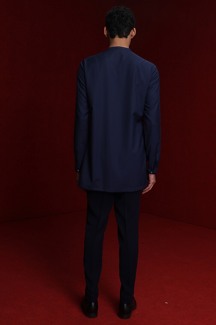 Navy Blue Terry Rayon Embroidered Kurta by TISASTUDIO at Pernia's Pop Up Shop