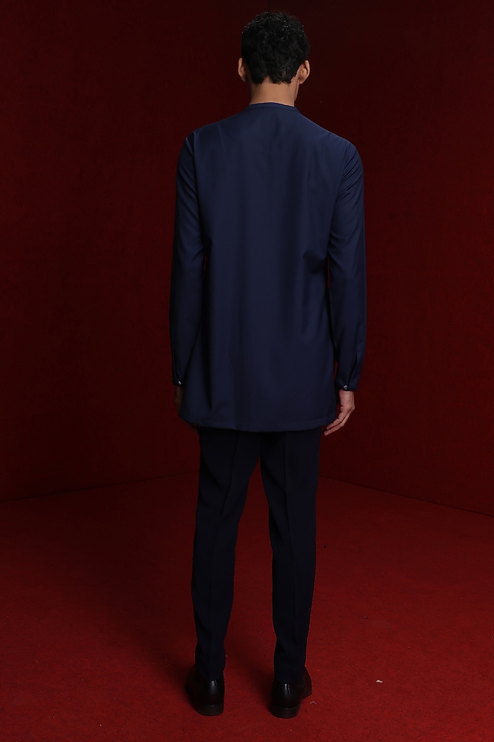Navy Blue Terry Rayon Embroidered Kurta Set by TISASTUDIO at Pernia's Pop Up Shop