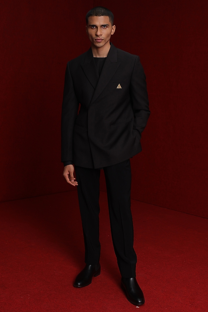 Black Viscose Polyester Tuxedo Set by TISASTUDIO at Pernia's Pop Up Shop
