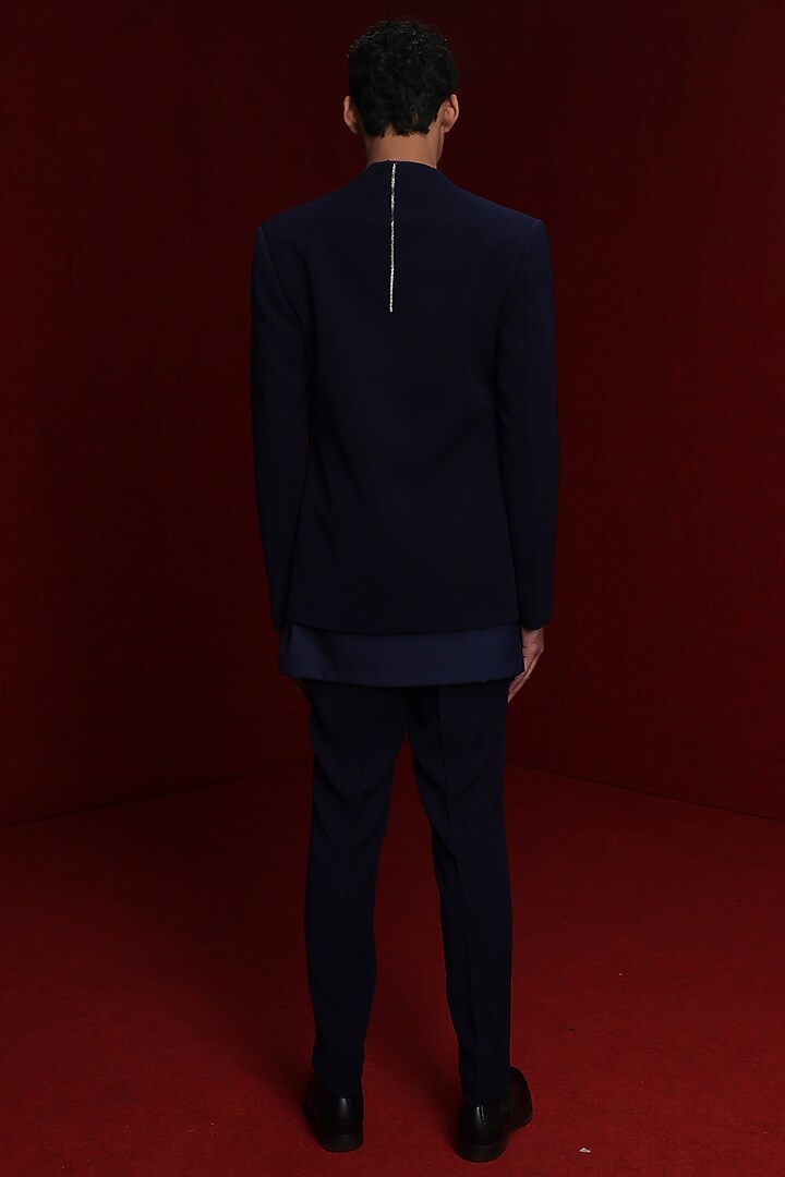 Navy Blue Viscose Polyester Wedding Indowestern Set by TISASTUDIO at Pernia's Pop Up Shop