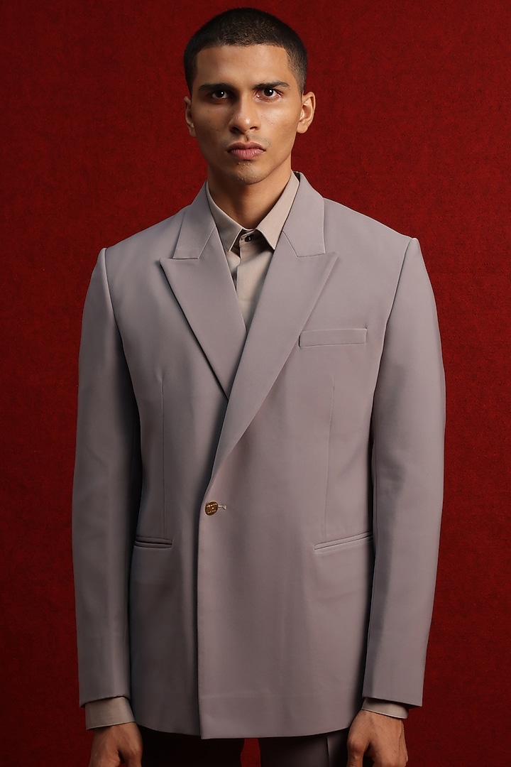 Grey Viscose Polyester Blazer Set by TISASTUDIO at Pernia's Pop Up Shop