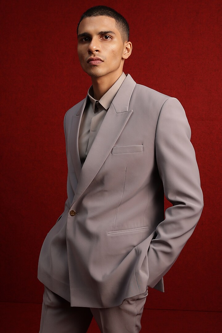 Grey Viscose Polyester Blazer Set by TISASTUDIO at Pernia's Pop Up Shop