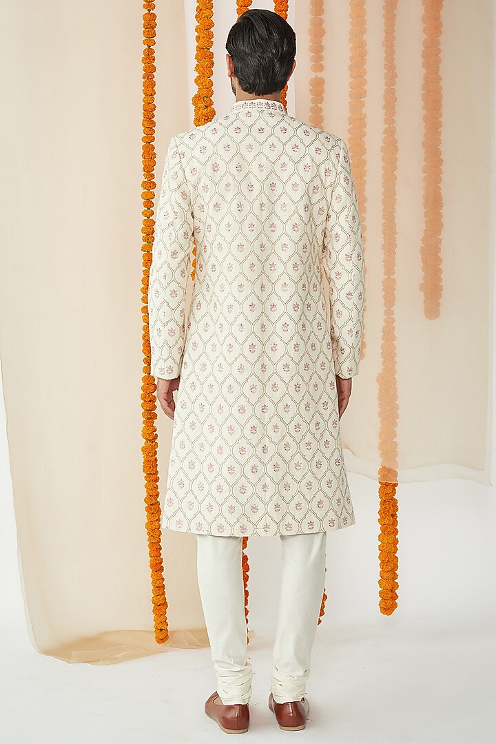 Ivory Embroidered Groom Sherwani Set by TISASTUDIO at Pernia's Pop Up Shop